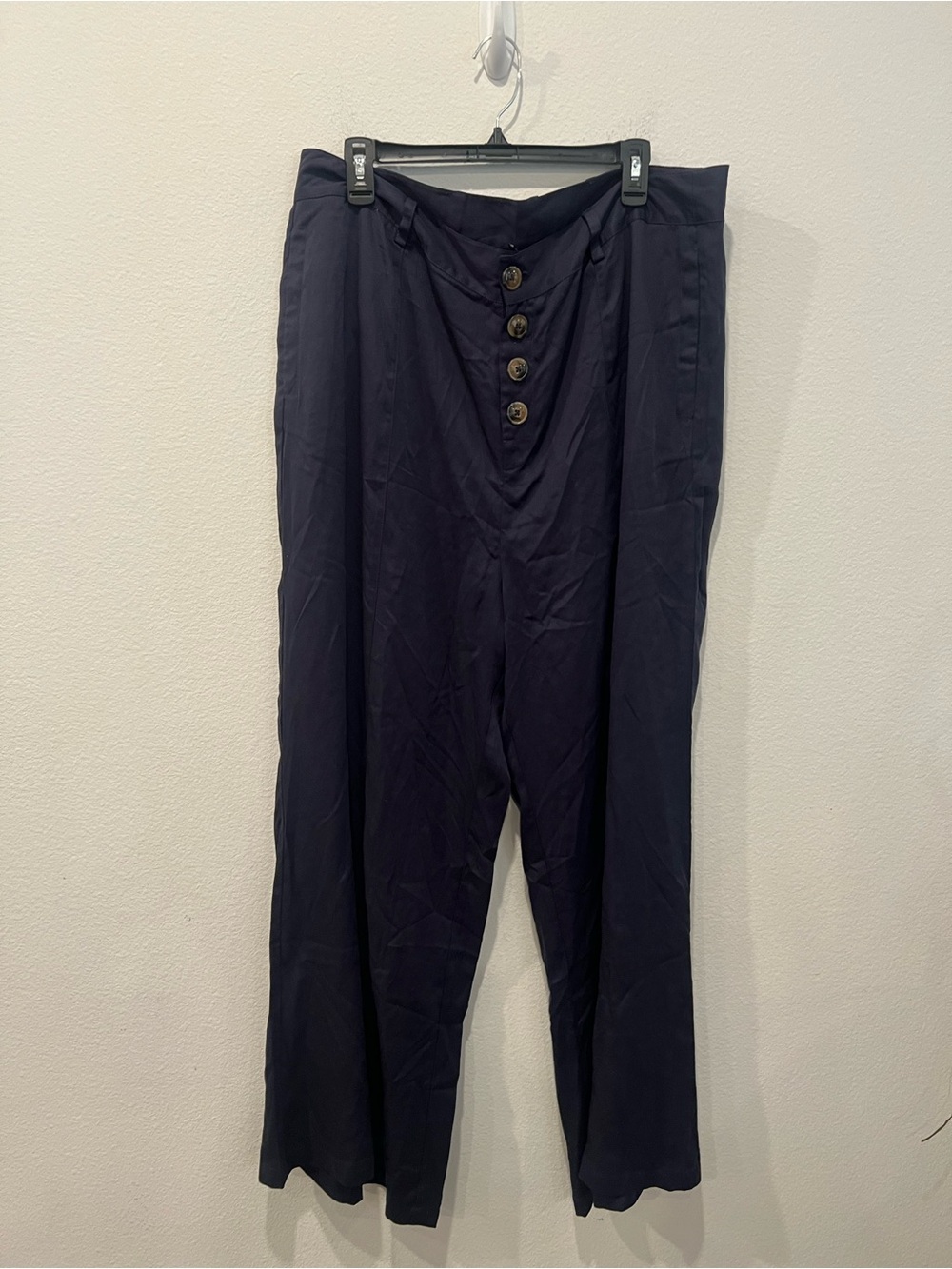 Navy High-Waist Button-Front women’s  Pants